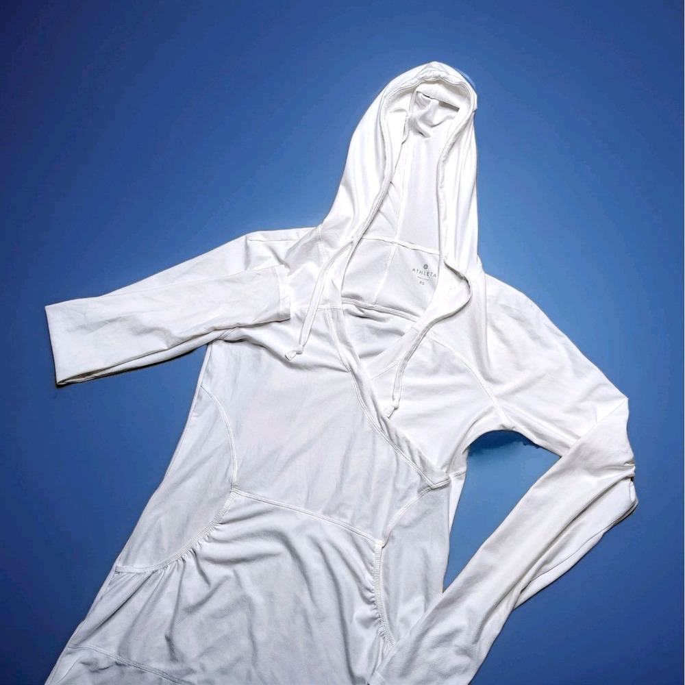 Athleta‎ Top Womens Size XS White Wick It Wader Coverup Swim Hoodie Beachy Pool